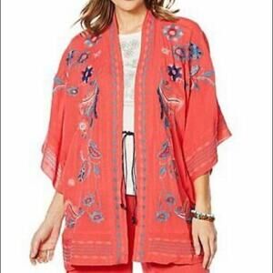 NWT Curations Embroidered Gauzy Kimono Cardigan Women's Size M/L Red Floral Open